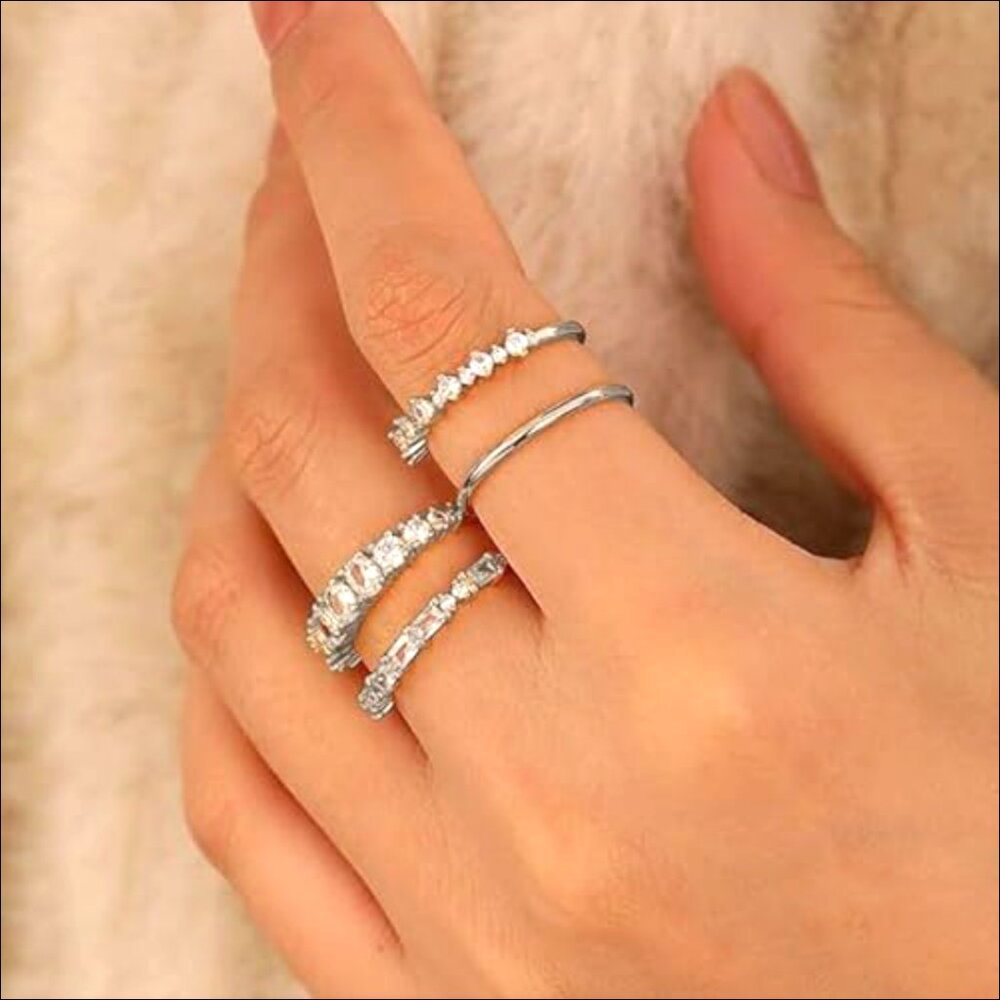 Alloy Silver Stackable Wedding Band Ring Set Size… - image 3